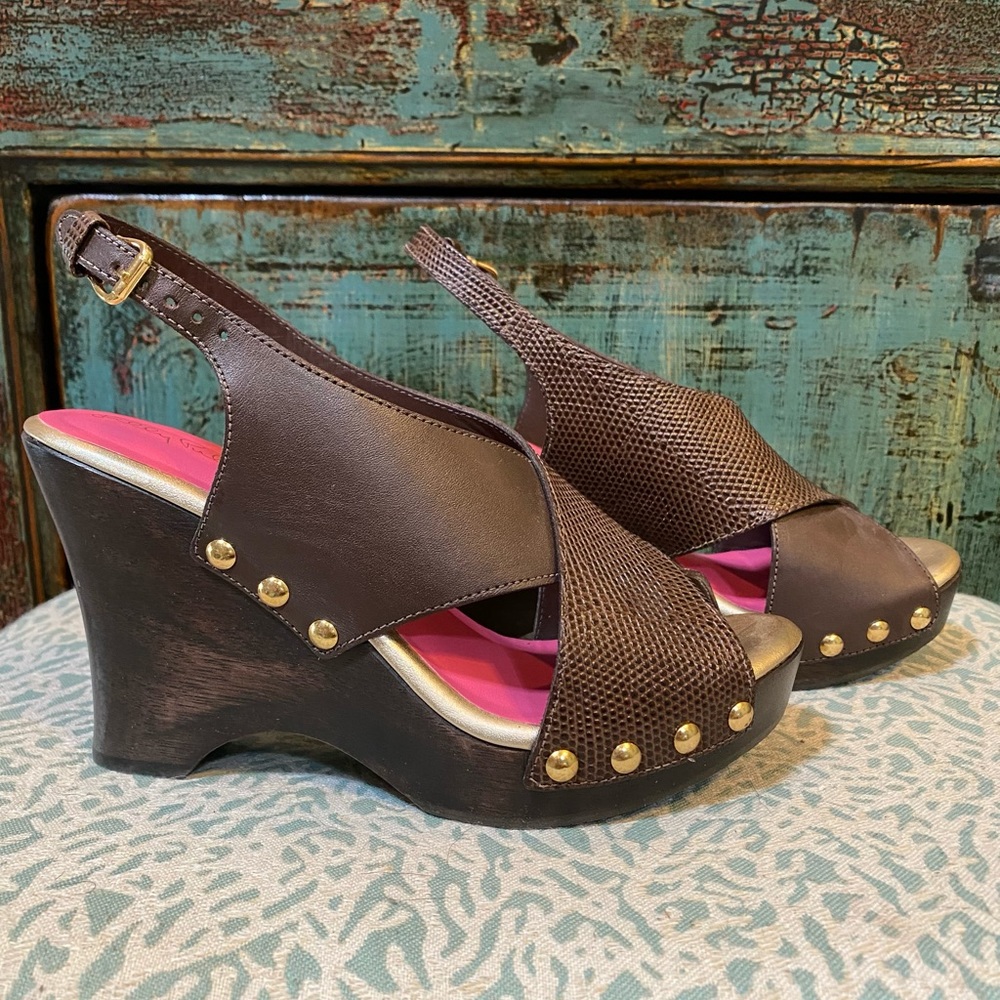 NWOT Lilly Pulitzer Leather Wedge Sandals